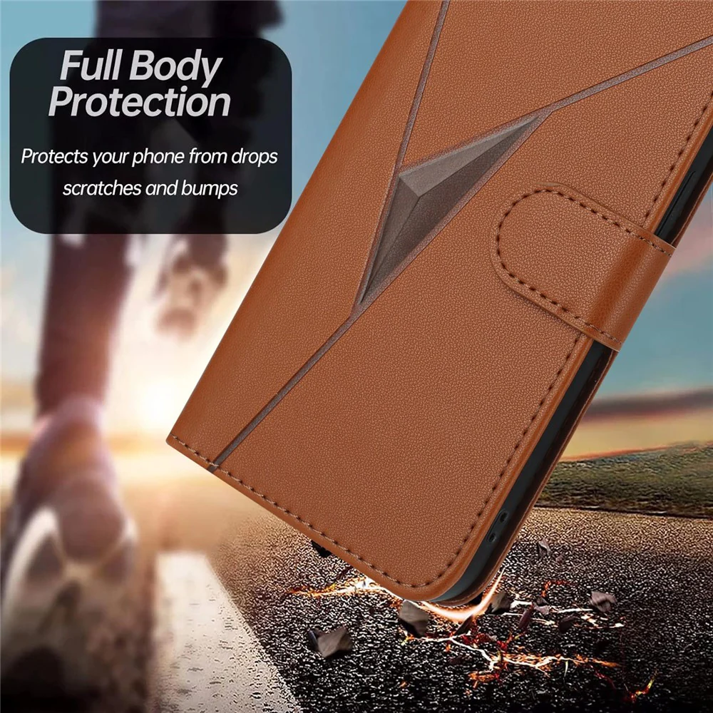 For iPhone 17 Pro Max Case Triangle Imprint Leather Phone Cover with Lanyard - Coffee - Image 6