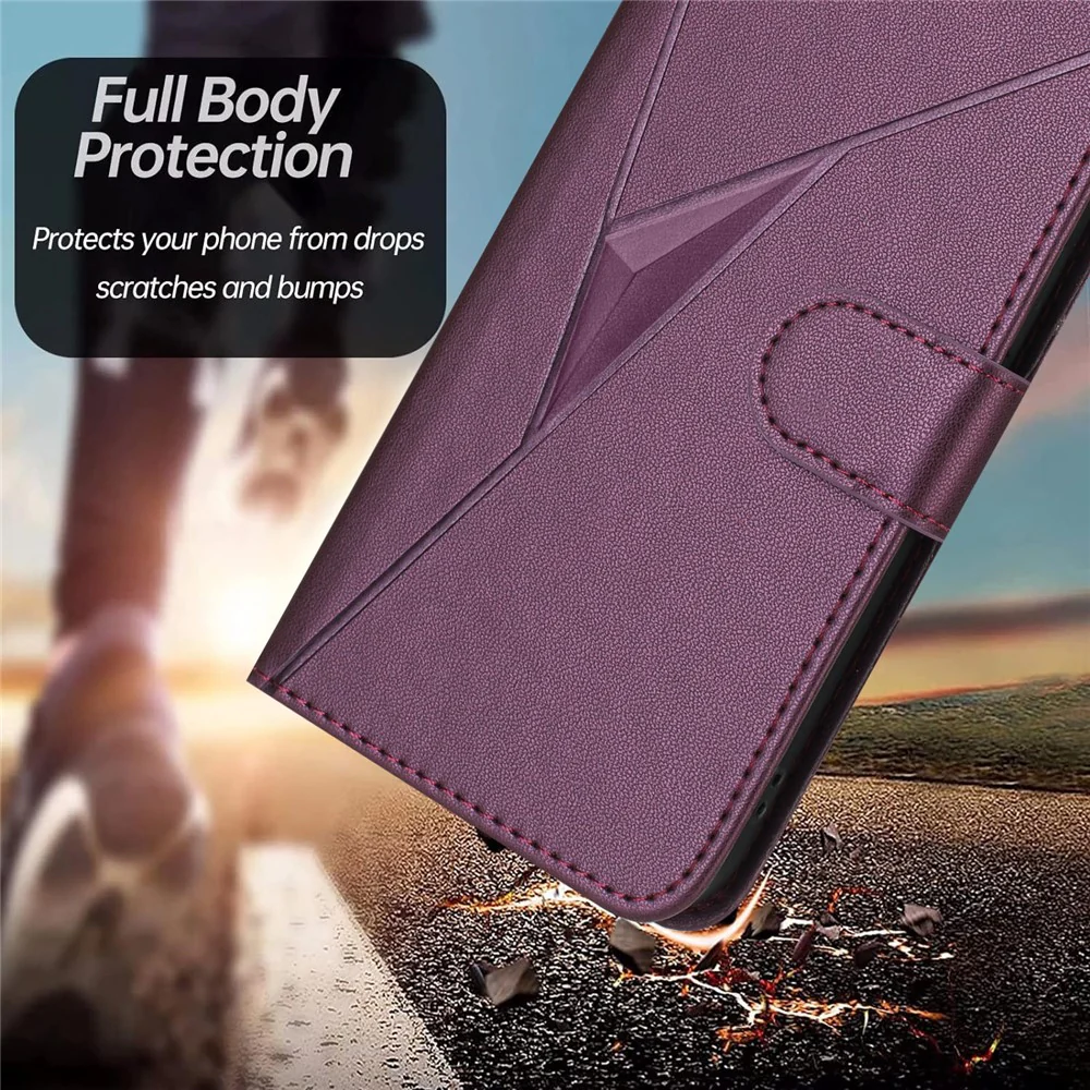 For iPhone 17 Pro Max Case Triangle Imprint Leather Phone Cover with Lanyard - Dark Purple - Image 6