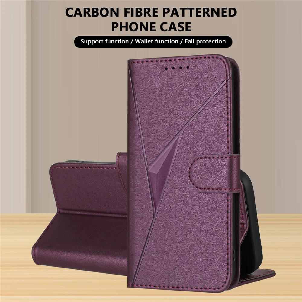 For iPhone 17 Pro Max Case Triangle Imprint Leather Phone Cover with Lanyard - Dark Purple - Image 7