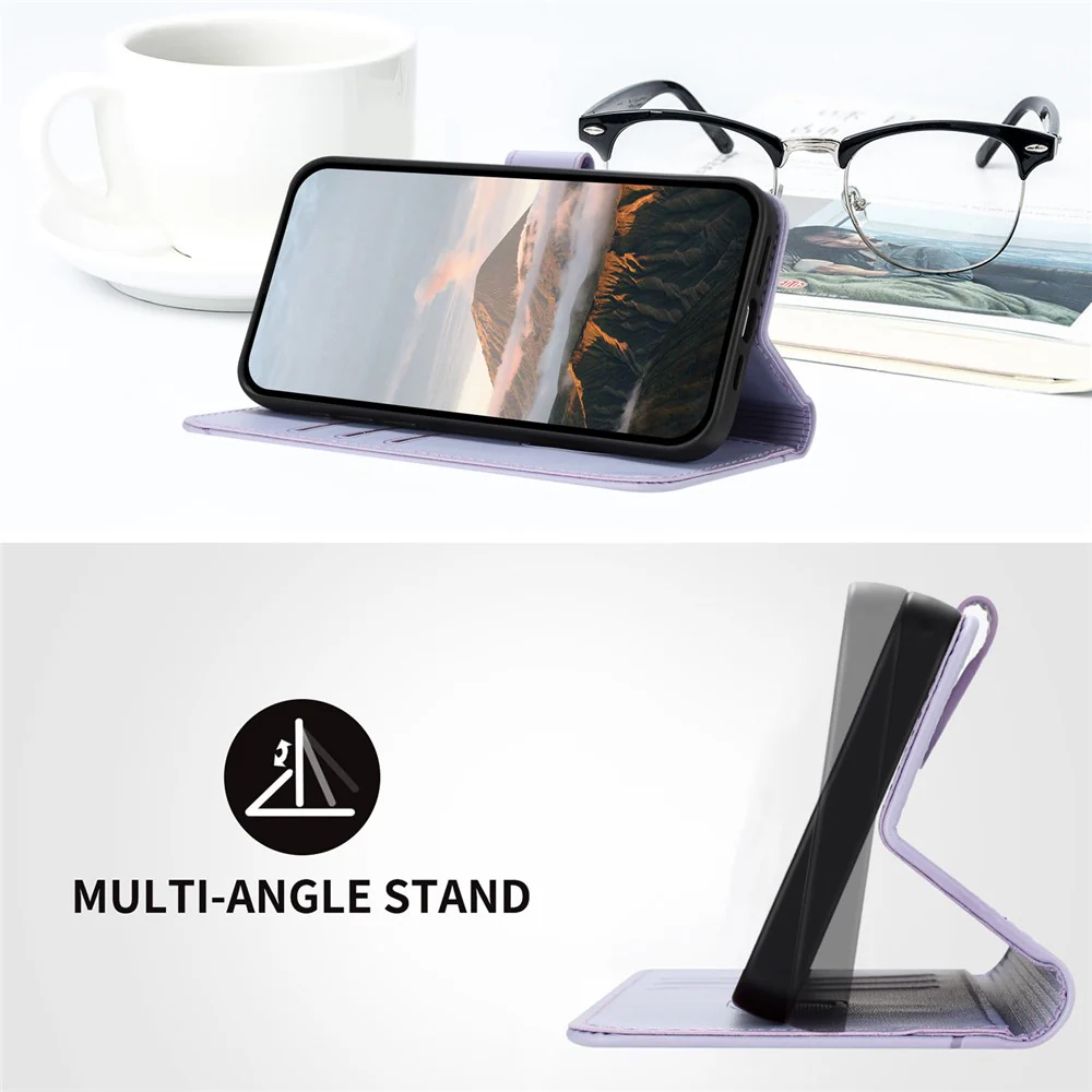 For iPhone 17 Pro Max Case Triangle Imprint Leather Phone Cover with Lanyard - Light Purple - Image 4