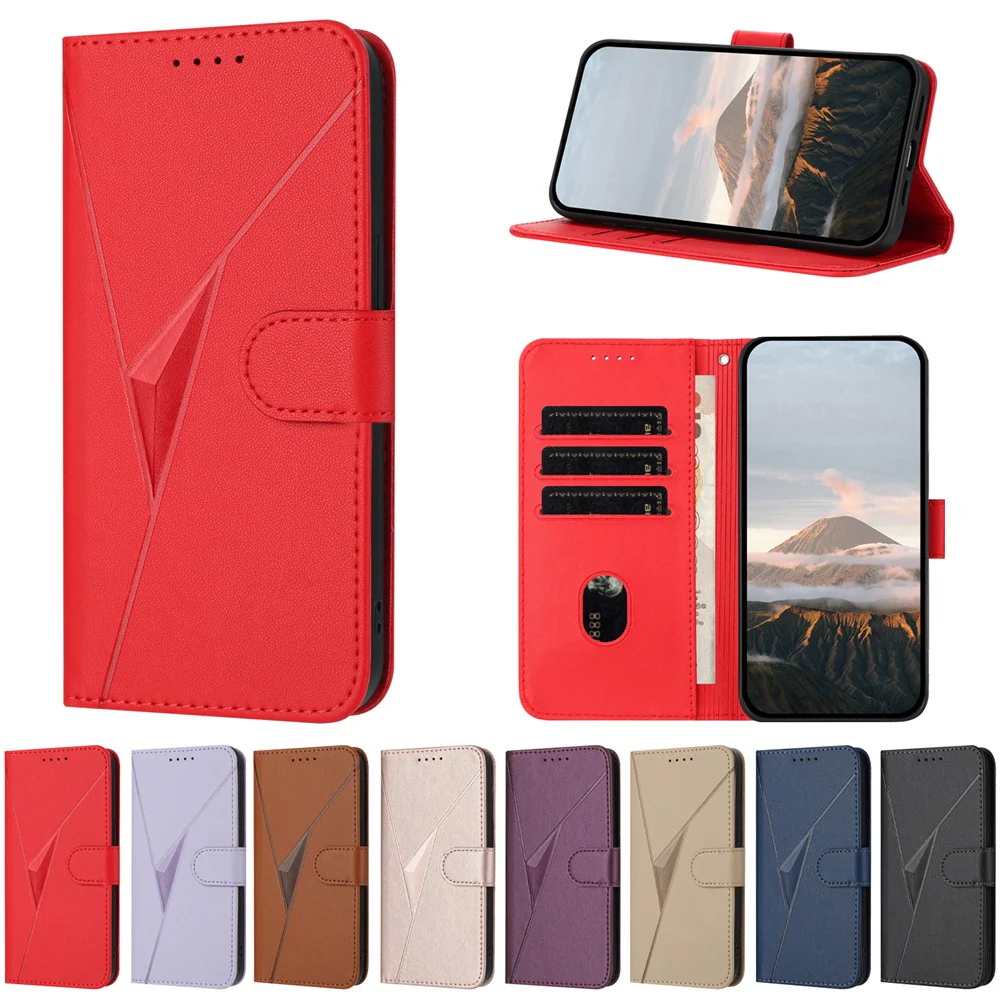 For iPhone 17 Pro Max Case Triangle Imprint Leather Phone Cover with Lanyard - Red - Image 2