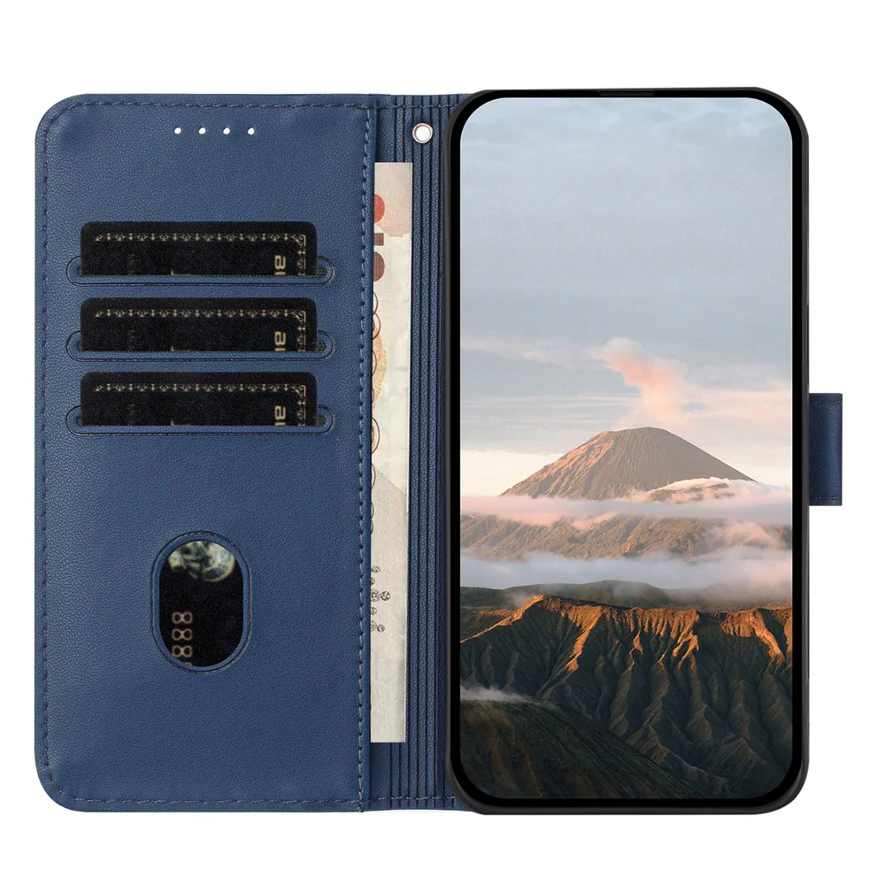 For iPhone 17 Pro Max Case Triangle Imprint Leather Phone Cover with Lanyard - Royal Blue - Image 8