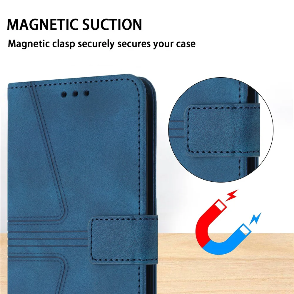 For iPhone 17 Pro Max Case Triangle Imprinted Anti-Scratch Phone Wallet Cover - Blue - Image 5
