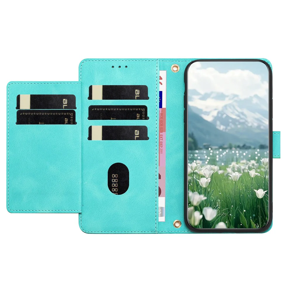 For iPhone 17 Pro Max Case Tulip Leather Phone Cover with 5 Card Slots Wallet - Green - Image 2