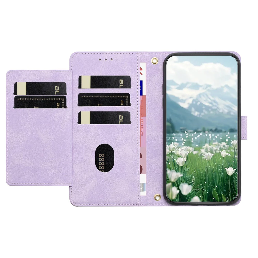 For iPhone 17 Pro Max Case Tulip Leather Phone Cover with 5 Card Slots Wallet - Purple - Image 2
