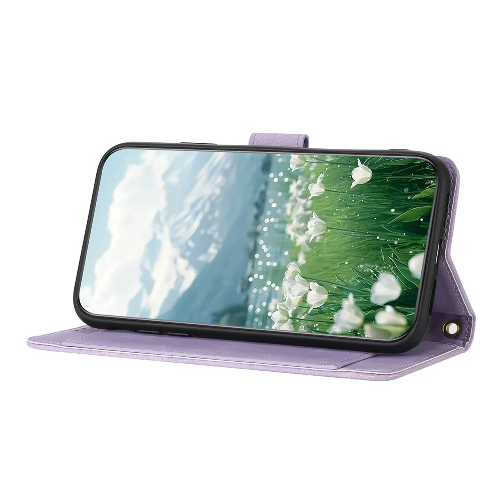 For iPhone 17 Pro Max Case Tulip Leather Phone Cover with 5 Card Slots Wallet - Purple - Image 4