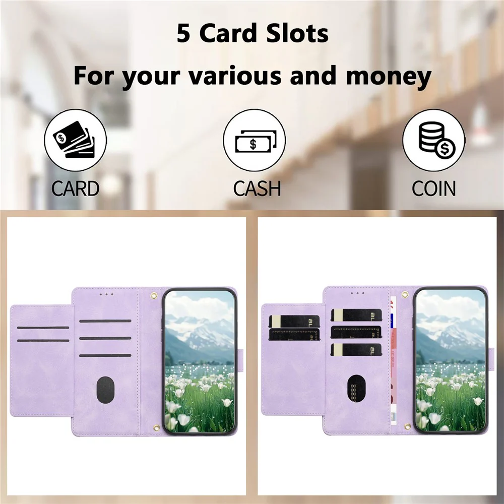 For iPhone 17 Pro Max Case Tulip Leather Phone Cover with 5 Card Slots Wallet - Purple - Image 8