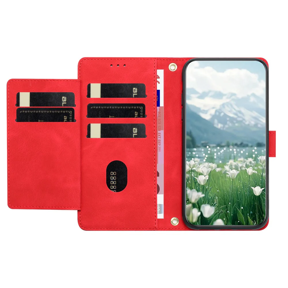 For iPhone 17 Pro Max Case Tulip Leather Phone Cover with 5 Card Slots Wallet - Red - Image 2