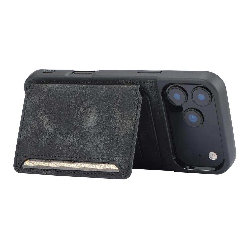 For iPhone 17 Pro Max Case Wallet Card Slot TPU + PU Leather Back Phone Cover - Black - Image 3
