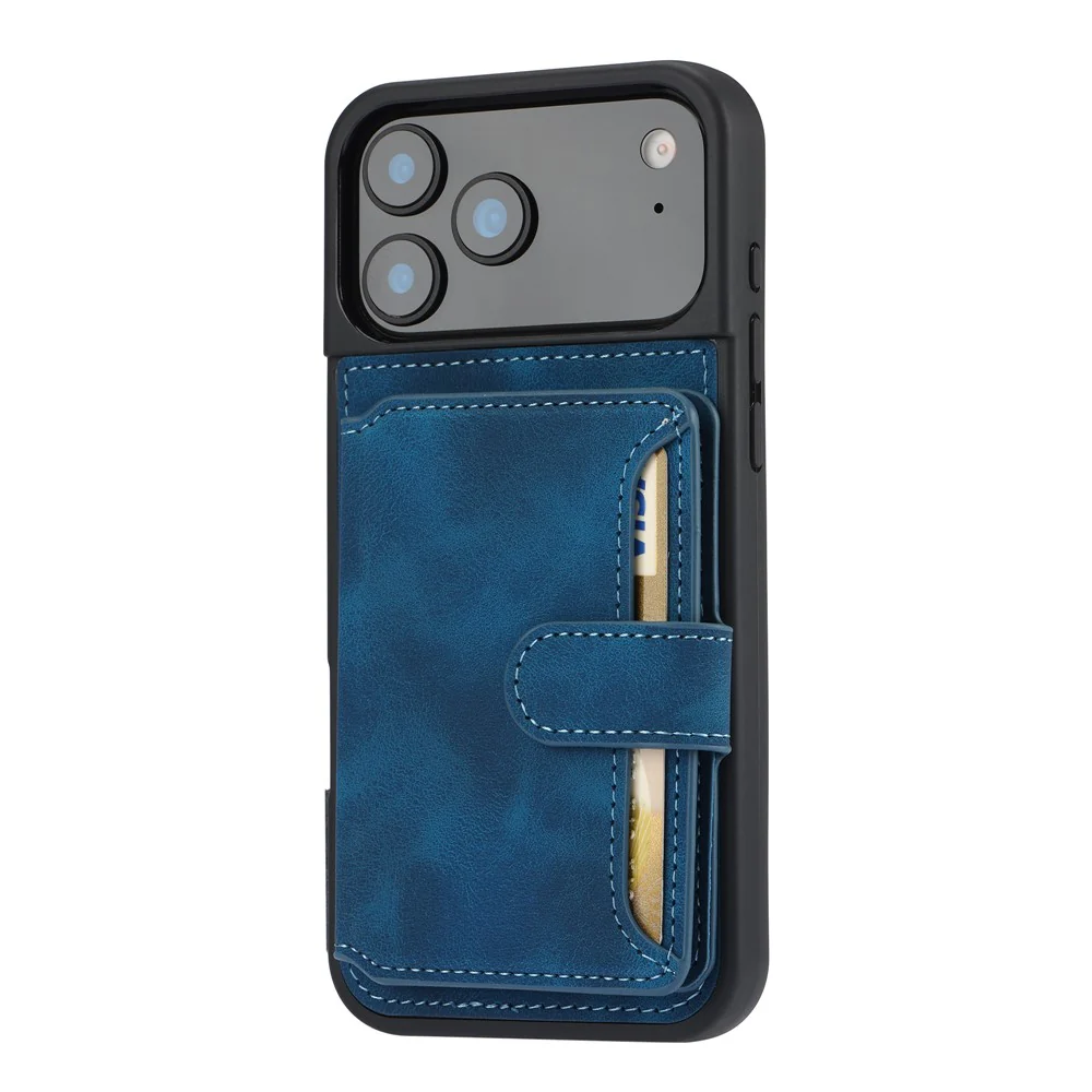 For iPhone 17 Pro Max Case Wallet Card Slot TPU + PU Leather Back Phone Cover - Blue - Image 2