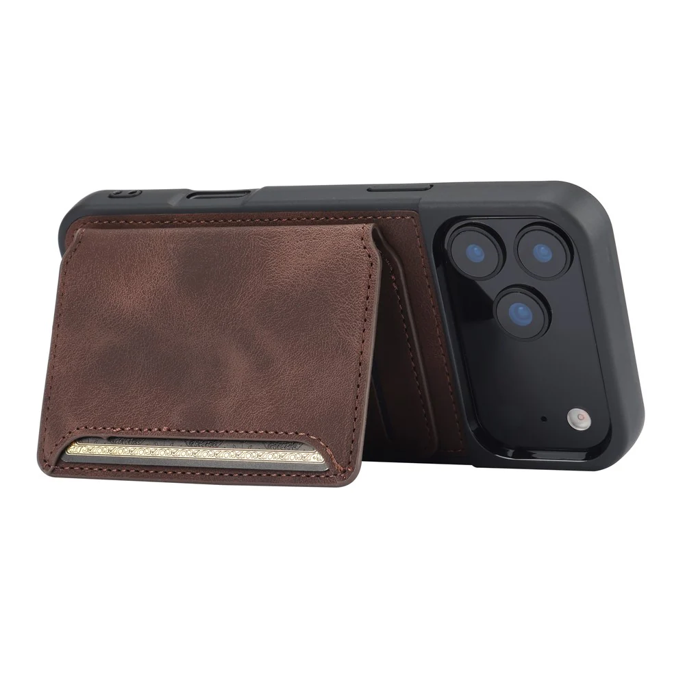 For iPhone 17 Pro Max Case Wallet Card Slot TPU + PU Leather Back Phone Cover - Coffee - Image 3