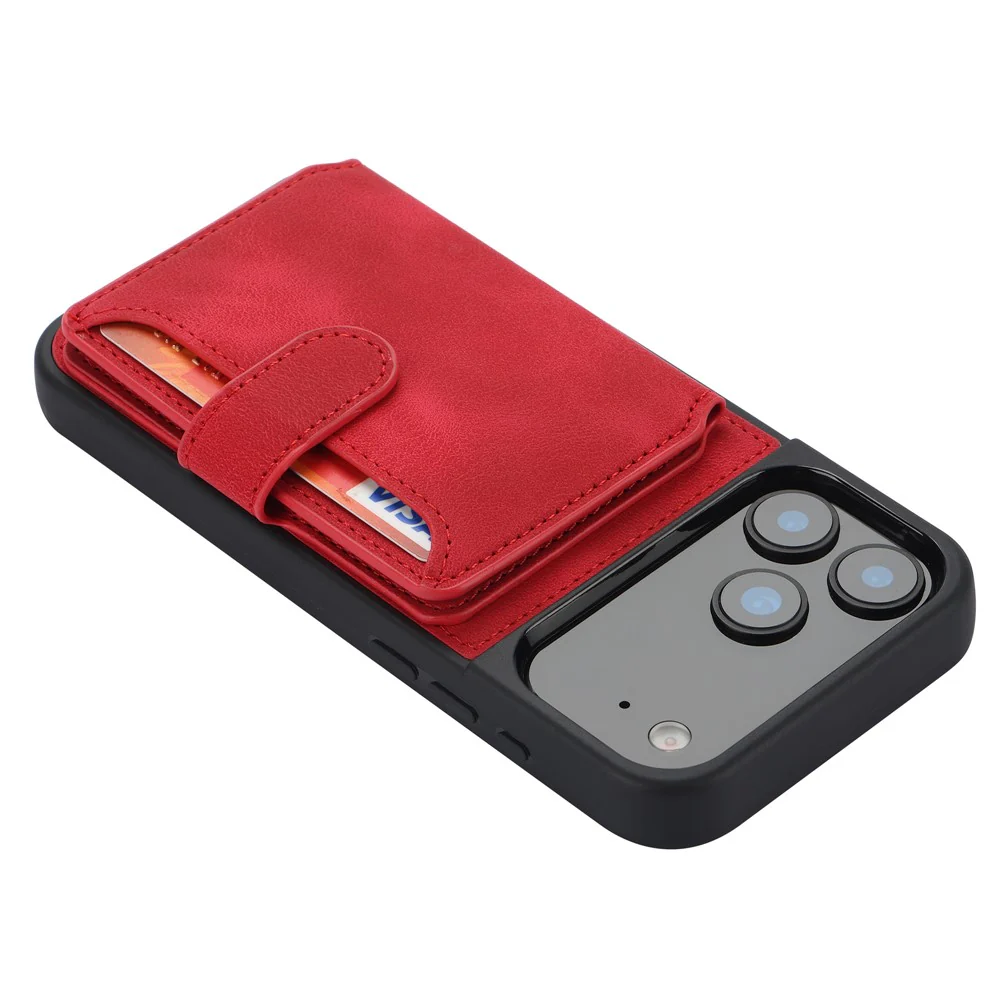 For iPhone 17 Pro Max Case Wallet Card Slot TPU + PU Leather Back Phone Cover - Red - Image 5
