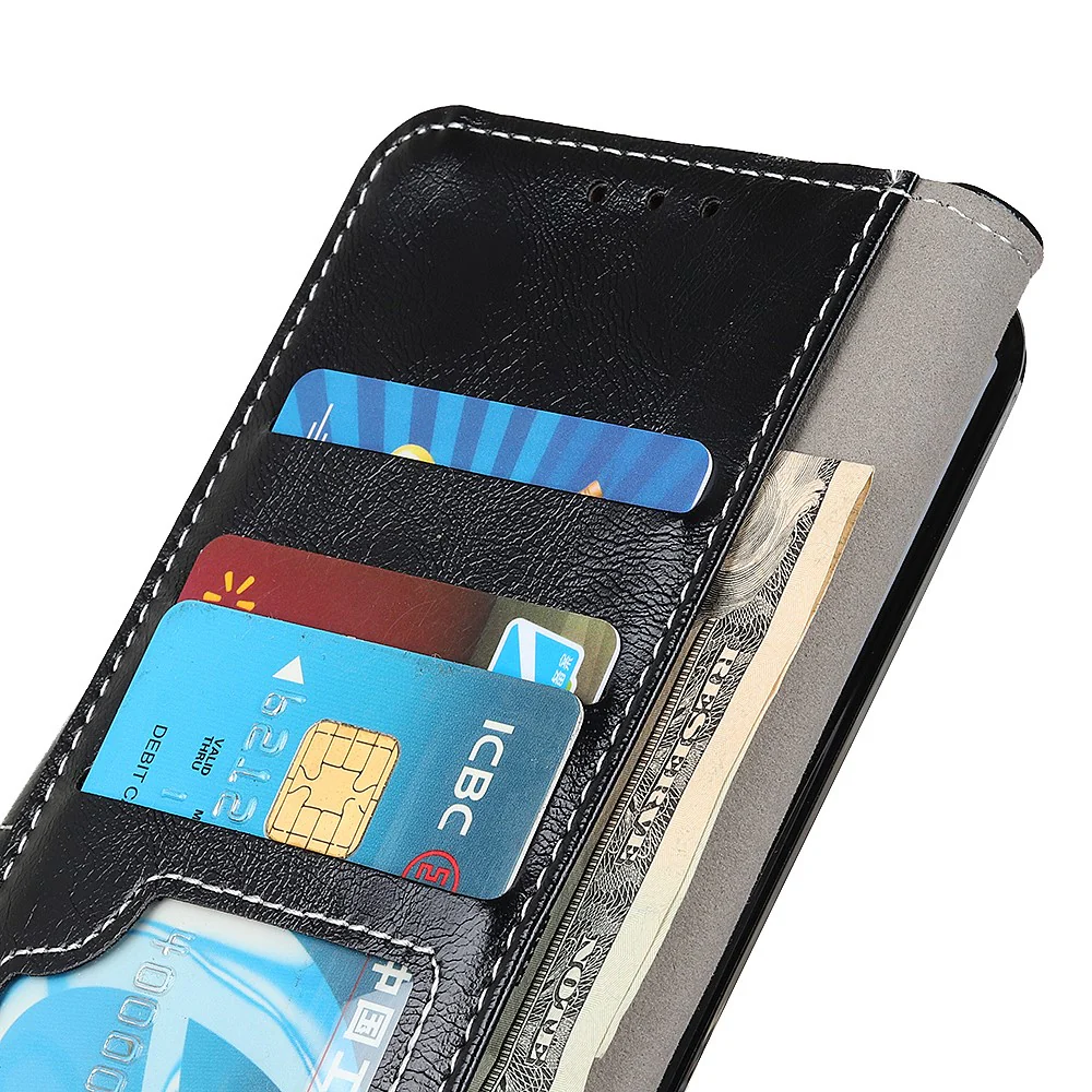 For iPhone 17 Pro Max Case Wallet Leather Phone Cover Crazy Horse Texture - Black - Image 5