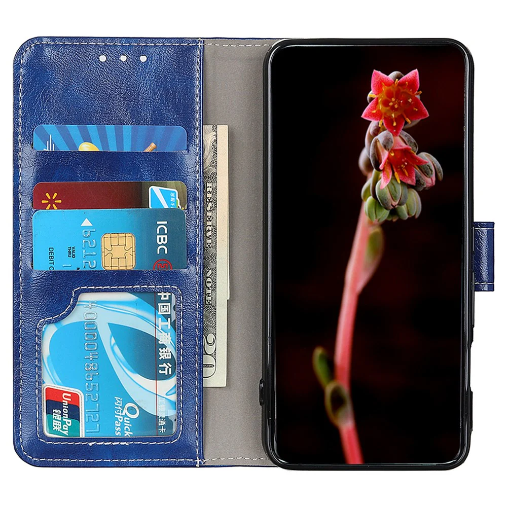 For iPhone 17 Pro Max Case Wallet Leather Phone Cover Crazy Horse Texture - Blue - Image 3