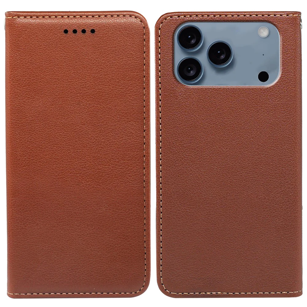 For iPhone 17 Pro Max Case Wallet RFID Blocking Leather Phone Cover Strong Magnetic Closure - Brown