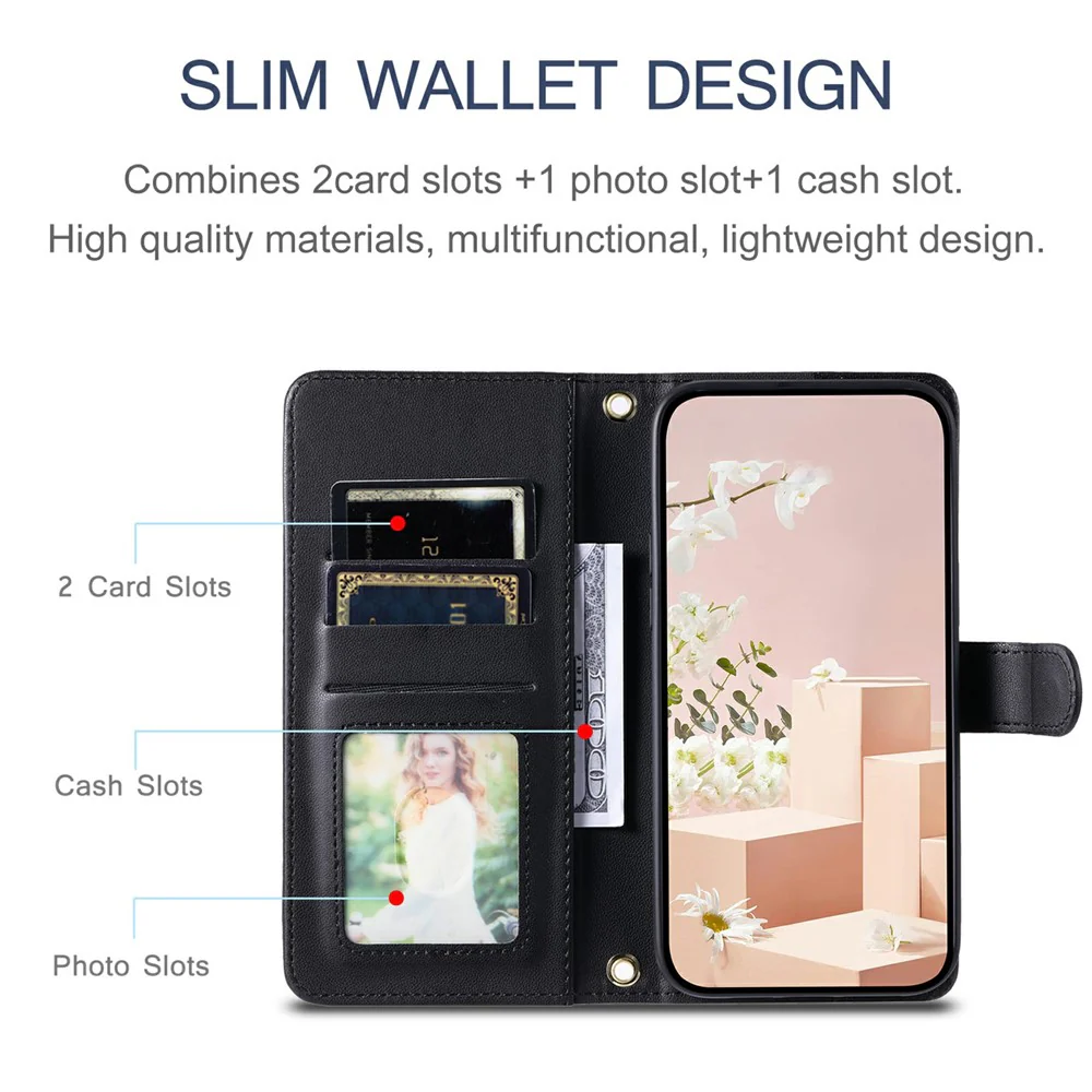 For iPhone 17 Pro Max Case Wallet Rhombus Grid PU Leather Phone Cover - Black - Image 6