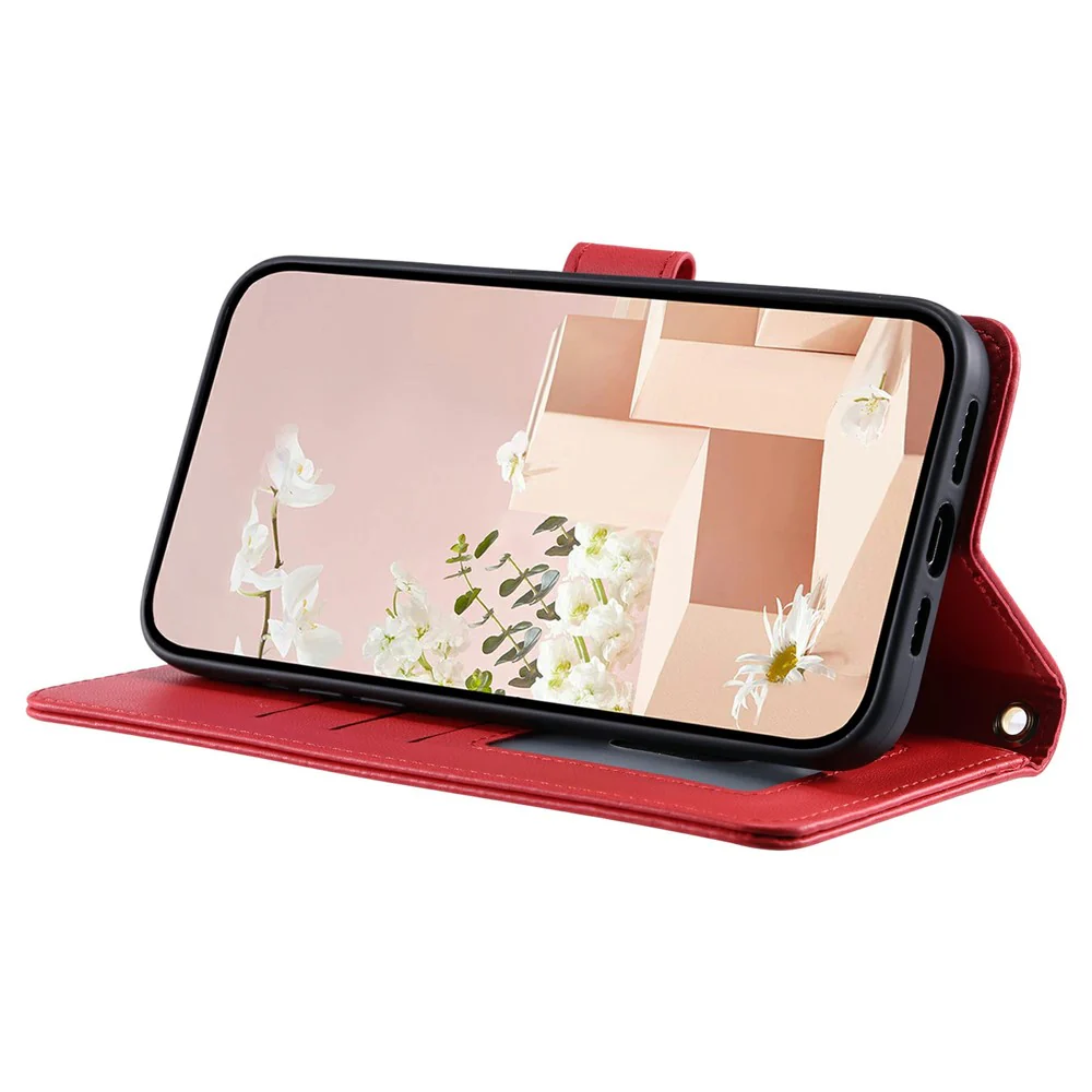 For iPhone 17 Pro Max Case Wallet Rhombus Grid PU Leather Phone Cover - Red - Image 4