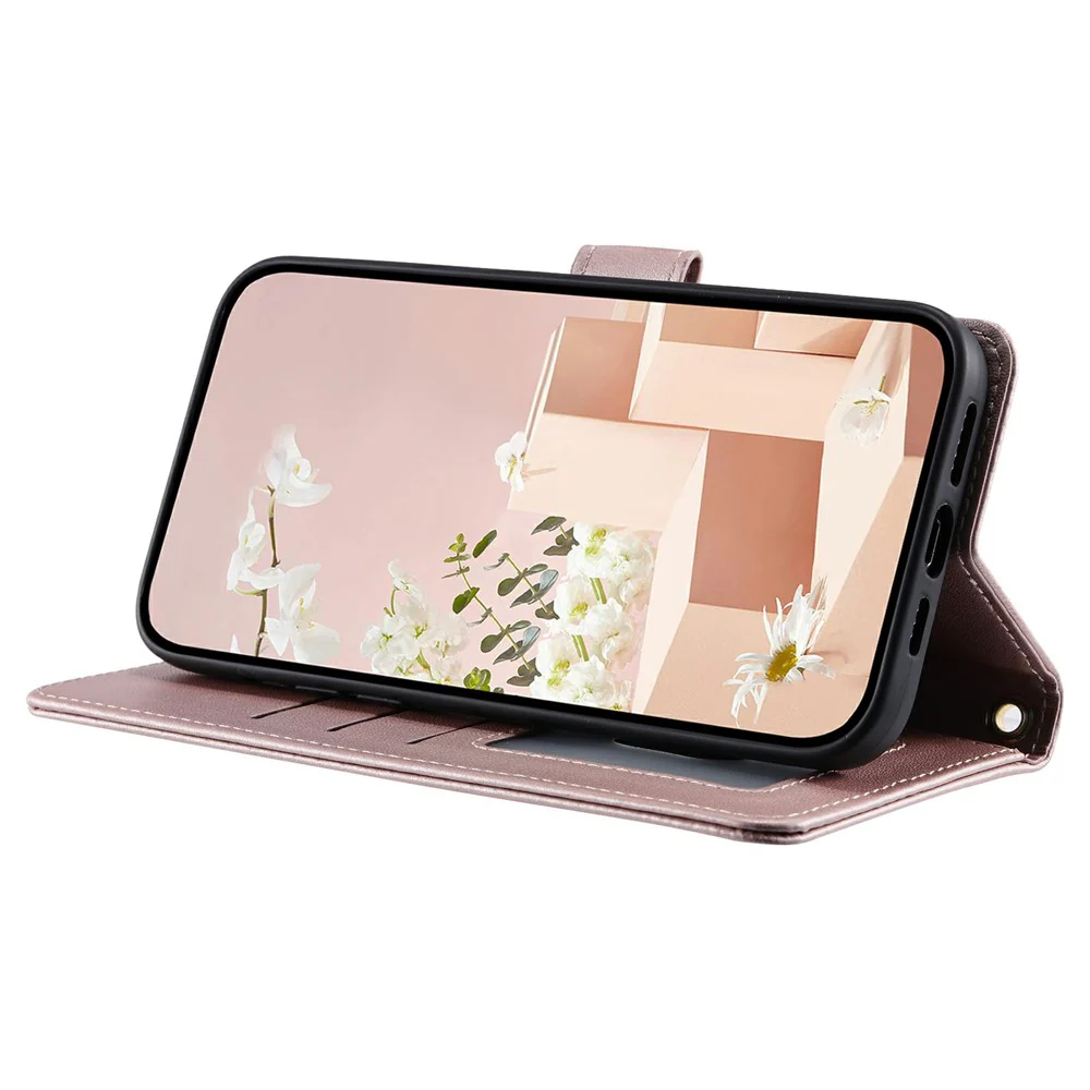 For iPhone 17 Pro Max Case Wallet Rhombus Grid PU Leather Phone Cover - Rose Gold - Image 4