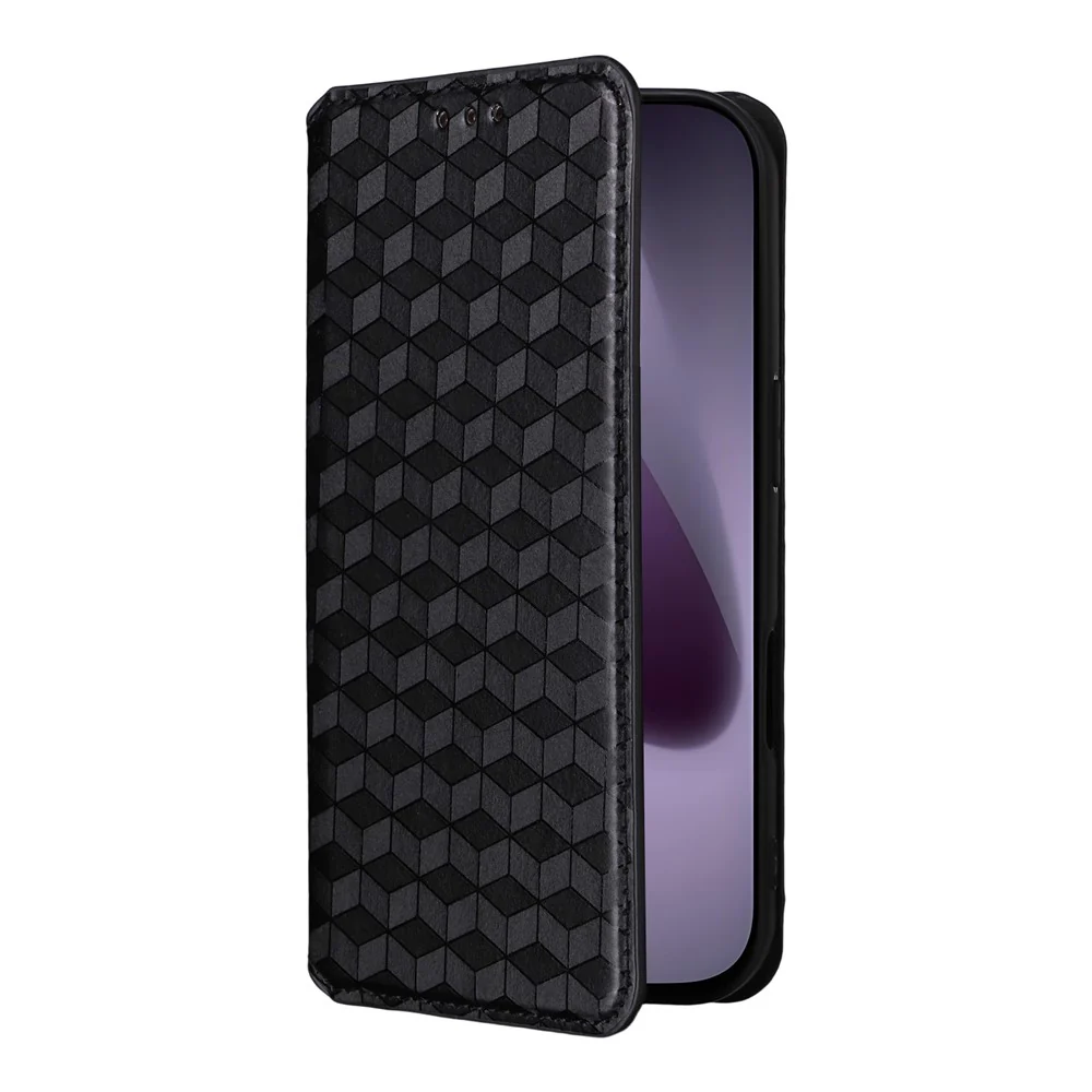 For iPhone 17 Pro Max Case Wallet Rhombus Imprinted Leather Phone Cover - Black - Image 6