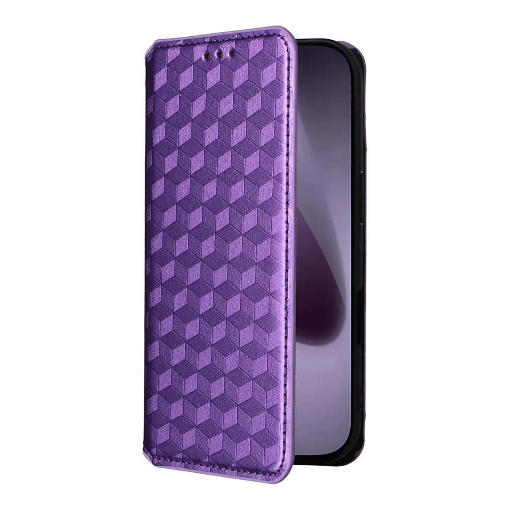 For iPhone 17 Pro Max Case Wallet Rhombus Imprinted Leather Phone Cover - Purple - Image 6