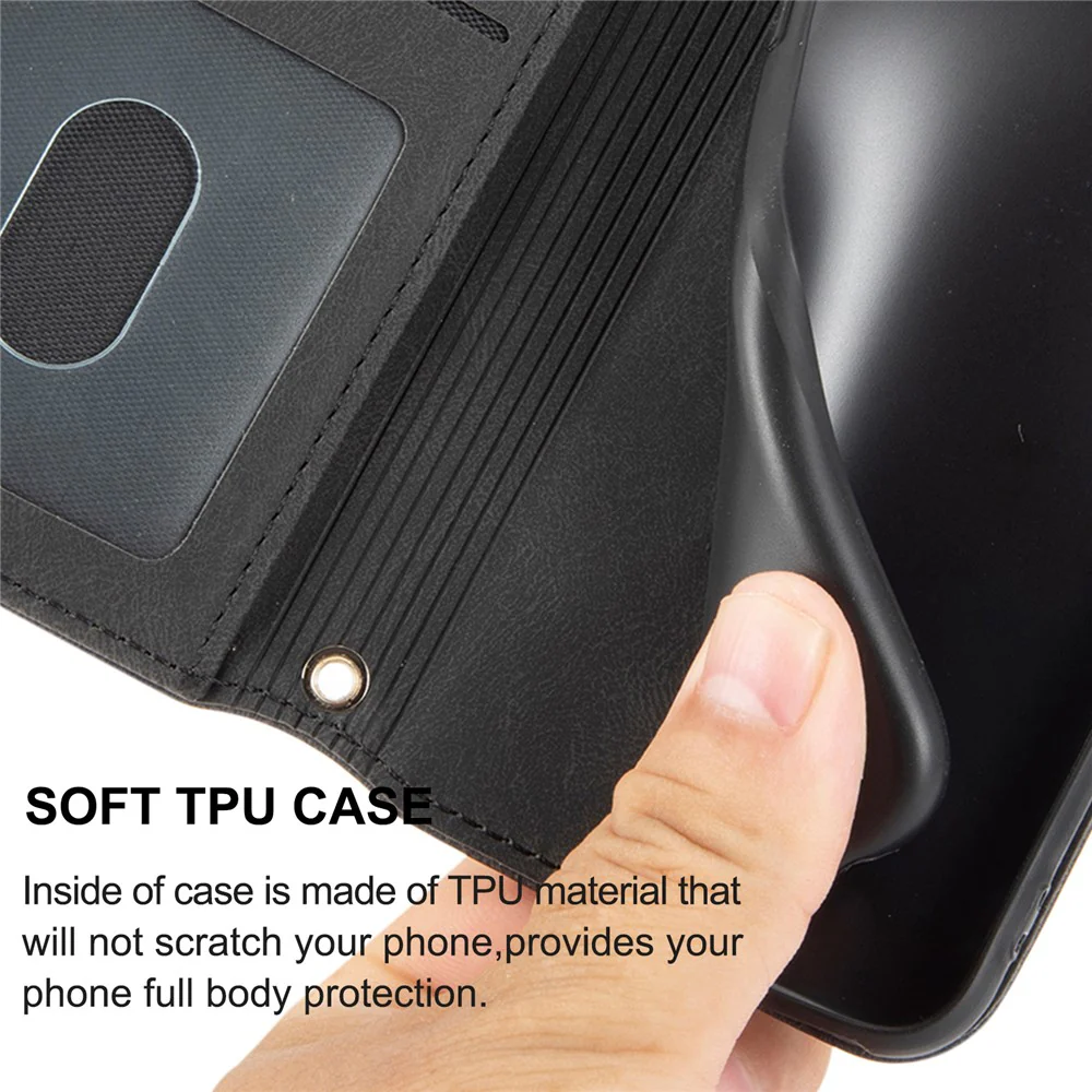 For iPhone 17 Pro Max Case Wallet Skin-Touch Leather Imprinted Phone Cover with Wrist Strap - Black - Image 6