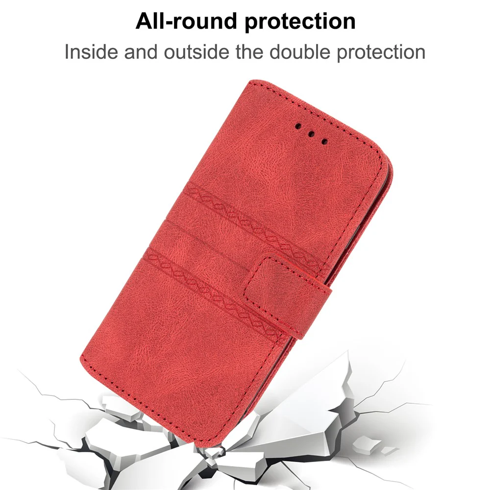 For iPhone 17 Pro Max Case Wallet Skin-Touch Leather Imprinted Phone Cover with Wrist Strap - Red - Image 5