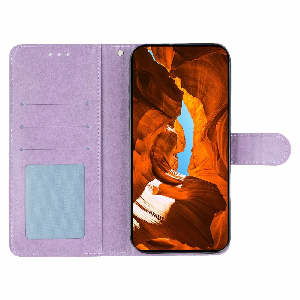 For iPhone 17 Pro Max Case Wallet Stand Imprinted Rose Butterfly PU Leather Phone Cover - Purple - Image 2