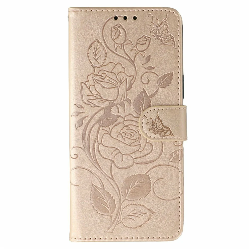 For iPhone 17 Pro Max Case Wallet Stand Imprinted Rose Butterfly PU Leather Phone Cover - Rose Gold - Image 4