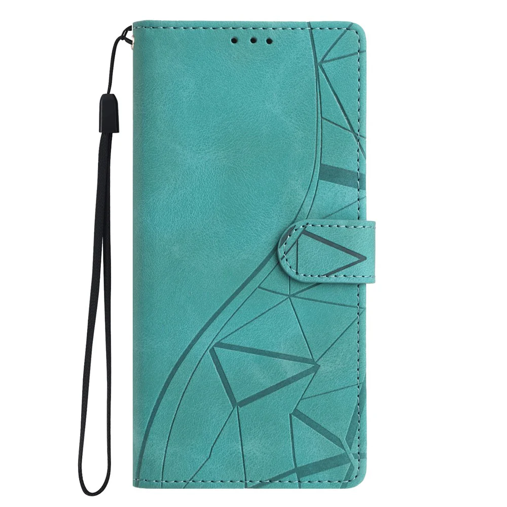 For iPhone 17 Pro Max Case Wallet Stand Imprinted Triangle Pattern Leather Phone Flip Cover - Green - Image 6