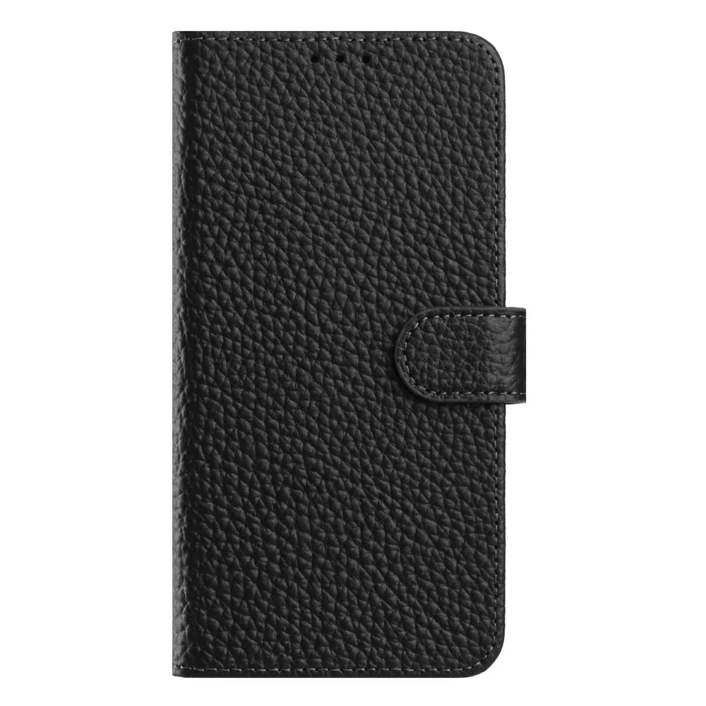 For iPhone 17 Pro Max Case Wallet Stand Litchi Texture Genuine Cow Leather Flip Phone Cover - Black - Image 8