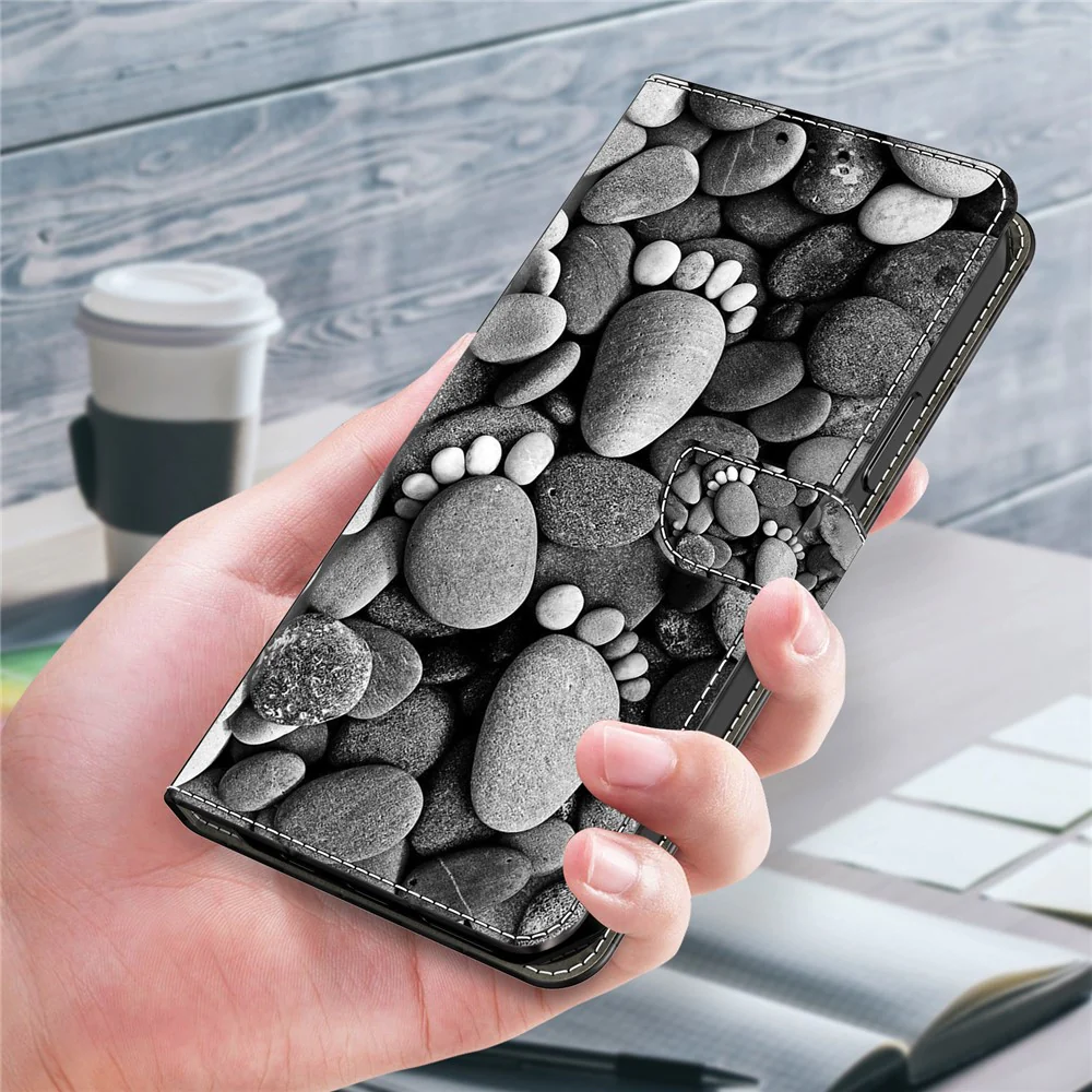 For iPhone 17 Pro Max Case Wallet Stand Pattern Printing PU Leather Flip Phone Cover - Stone Footprints - Image 5