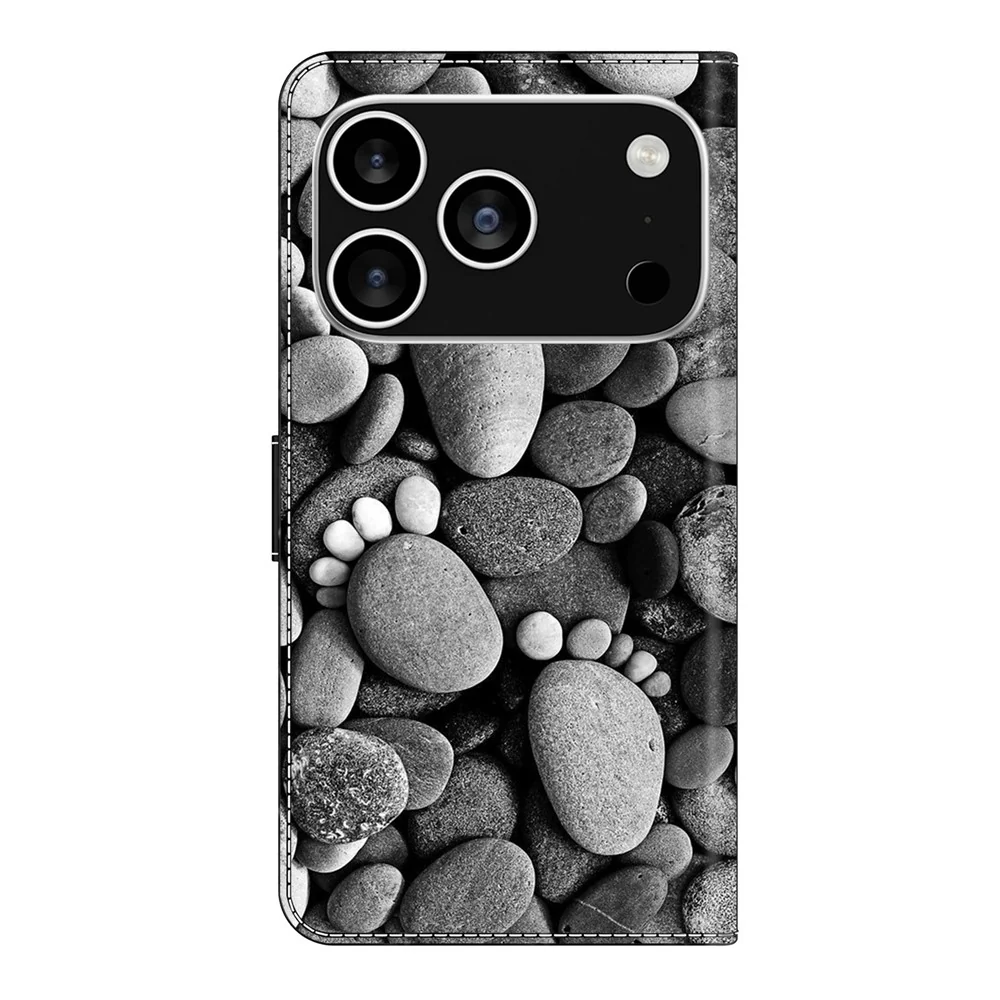 For iPhone 17 Pro Max Case Wallet Stand Pattern Printing PU Leather Flip Phone Cover - Stone Footprints - Image 7
