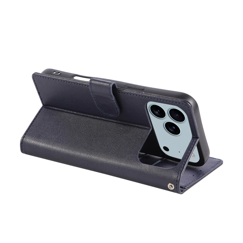 For iPhone 17 Pro Max Case Wallet Stand View PU Leather Phone Cover with Wrist Strap - Blue - Image 4
