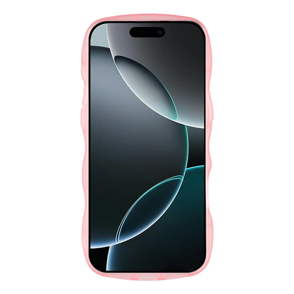 For iPhone 17 Pro Max Case Wavy Edge Epoxy TPU Shockproof Phone Cover - Transparent Pink - Image 2