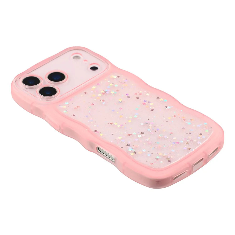 For iPhone 17 Pro Max Case Wavy Edge Epoxy TPU Shockproof Phone Cover - Transparent Pink - Image 4