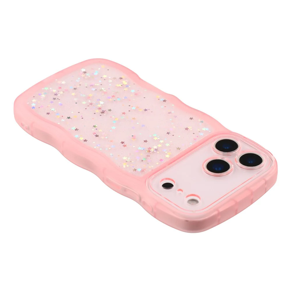 For iPhone 17 Pro Max Case Wavy Edge Epoxy TPU Shockproof Phone Cover - Transparent Pink - Image 5