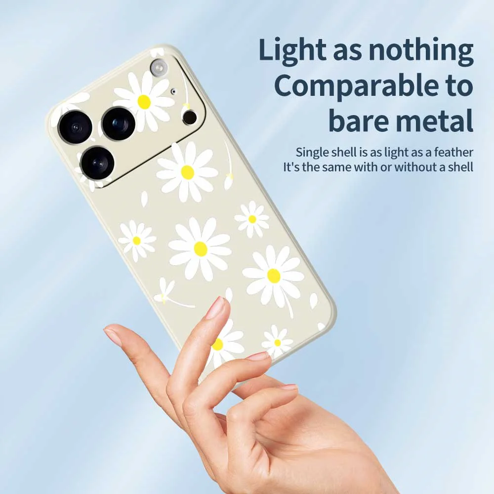 For iPhone 17 Pro Max Case White Daisy Pattern Printing Straight Edge TPU Phone Back Cover - Beige - Image 4