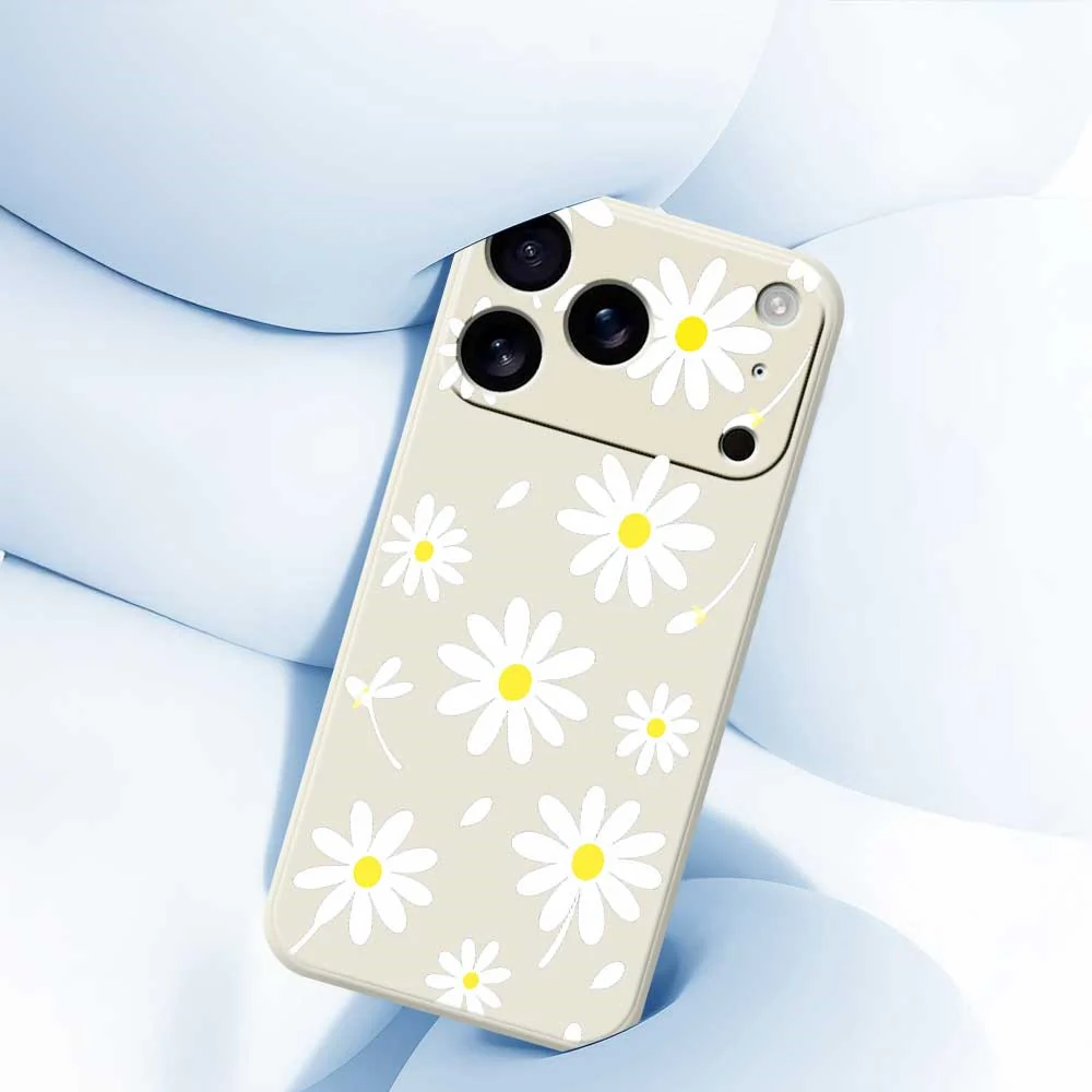 For iPhone 17 Pro Max Case White Daisy Pattern Printing Straight Edge TPU Phone Back Cover - Beige - Image 5