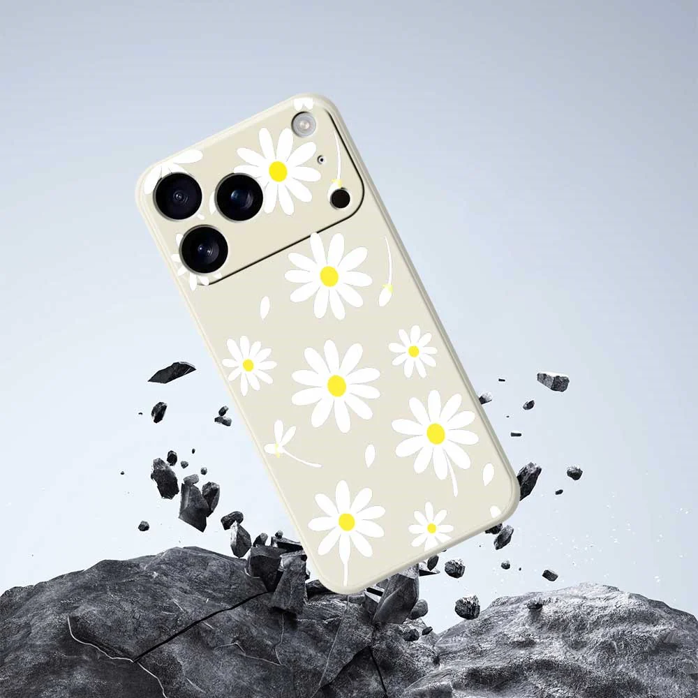 For iPhone 17 Pro Max Case White Daisy Pattern Printing Straight Edge TPU Phone Back Cover - Beige - Image 7