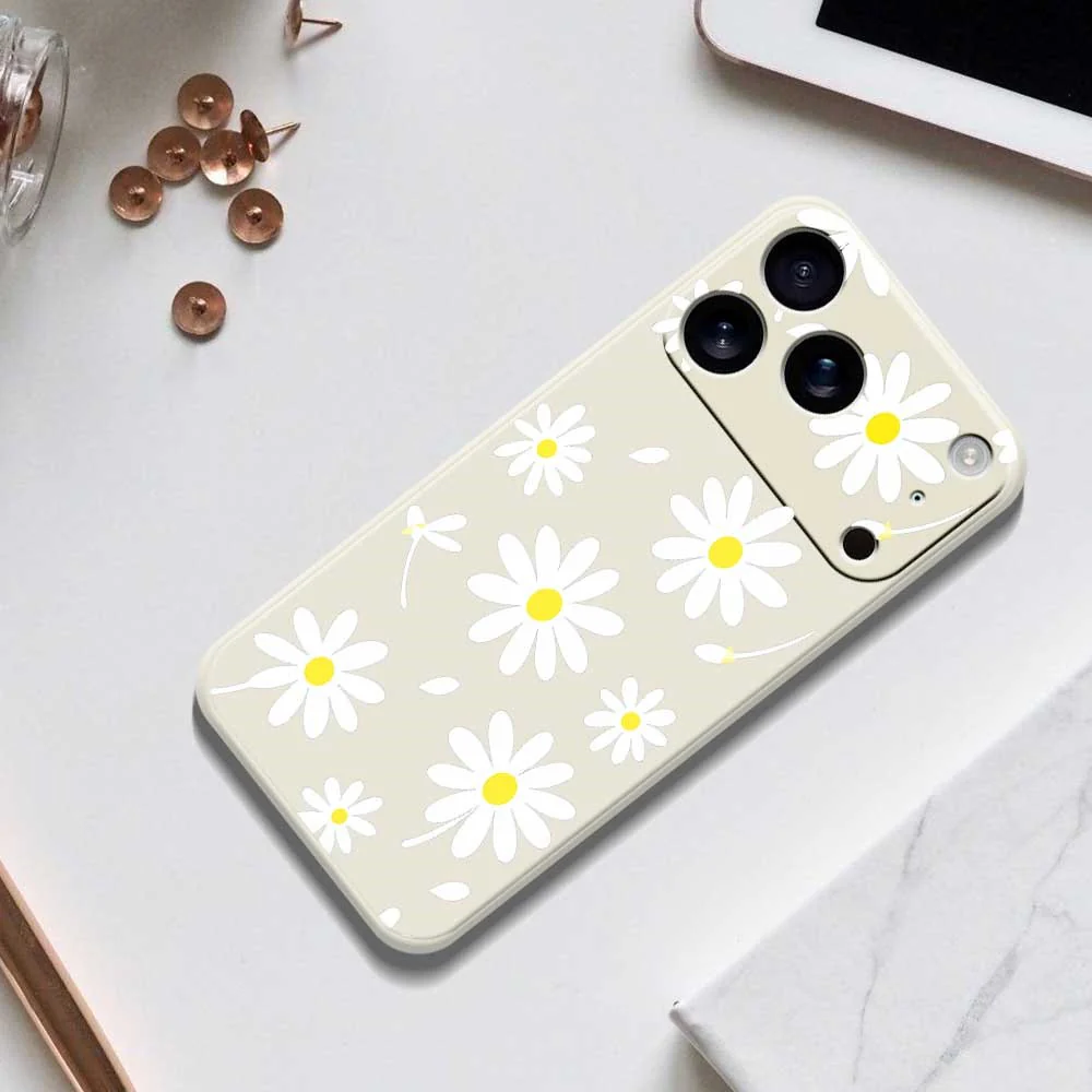 For iPhone 17 Pro Max Case White Daisy Pattern Printing Straight Edge TPU Phone Back Cover - Beige - Image 8