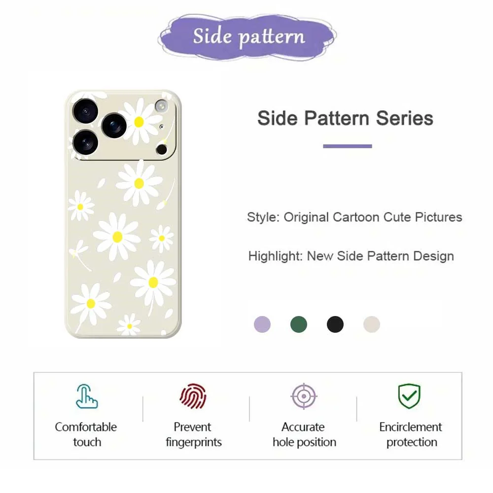 For iPhone 17 Pro Max Case White Daisy Pattern Printing Straight Edge TPU Phone Back Cover - Green - Image 2