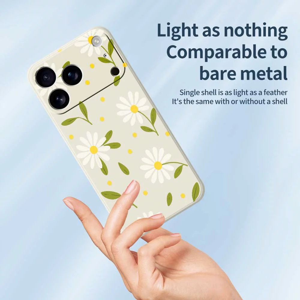 For iPhone 17 Pro Max Case White Flowers Green Leaves Pattern Printing Straight Edge TPU Phone Back Cover - Black - Image 4