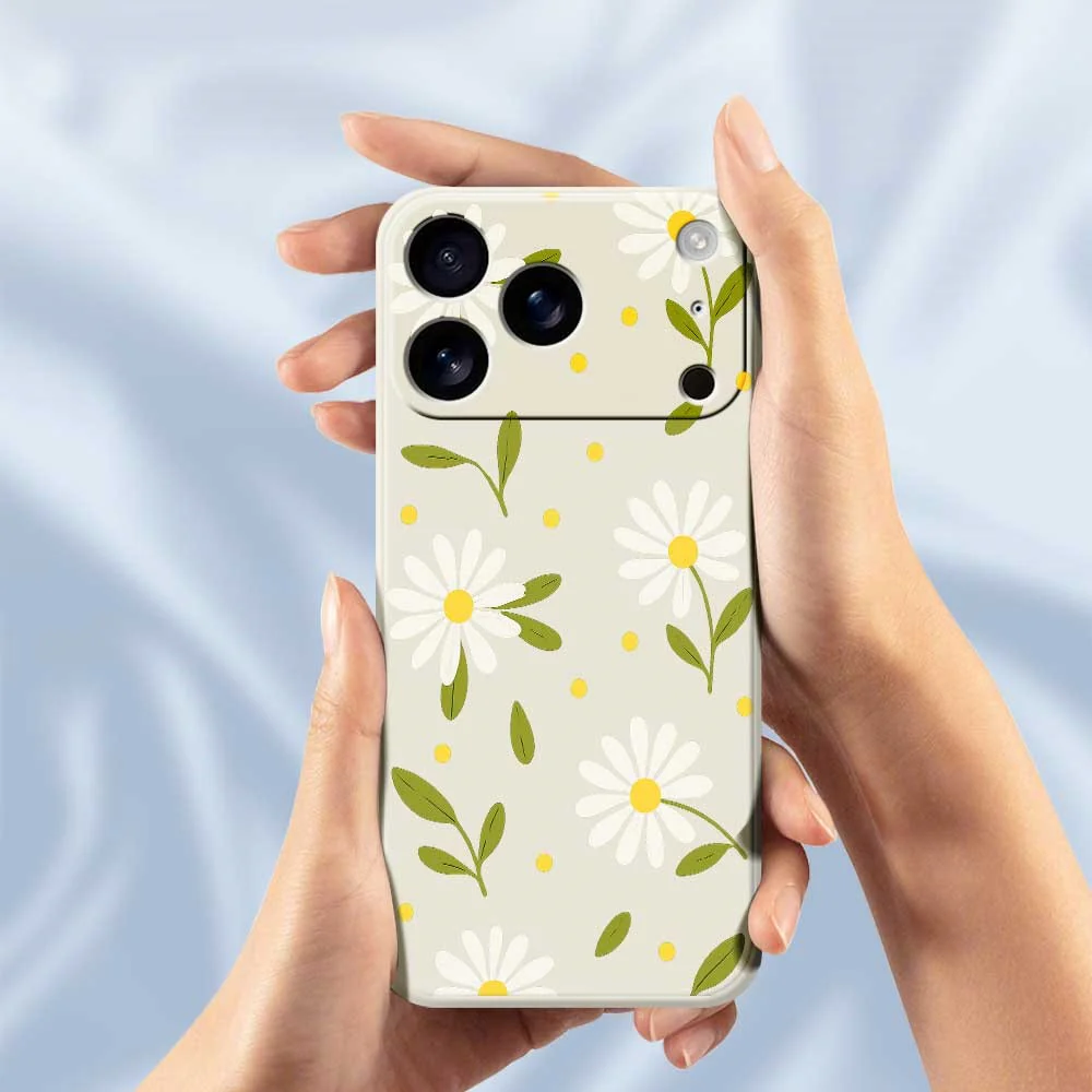 For iPhone 17 Pro Max Case White Flowers Green Leaves Pattern Printing Straight Edge TPU Phone Back Cover - Black - Image 6