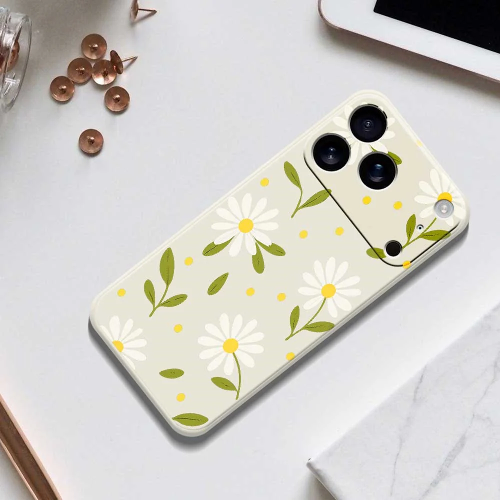 For iPhone 17 Pro Max Case White Flowers Green Leaves Pattern Printing Straight Edge TPU Phone Back Cover - Black - Image 8