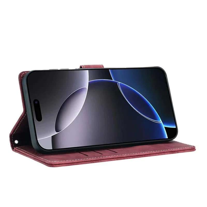 For iPhone 17 Pro Max Case with 2Pcs Tempered Glass WANLONFENG MTL Series Mandala Leather Phone Cover - Red - Image 2