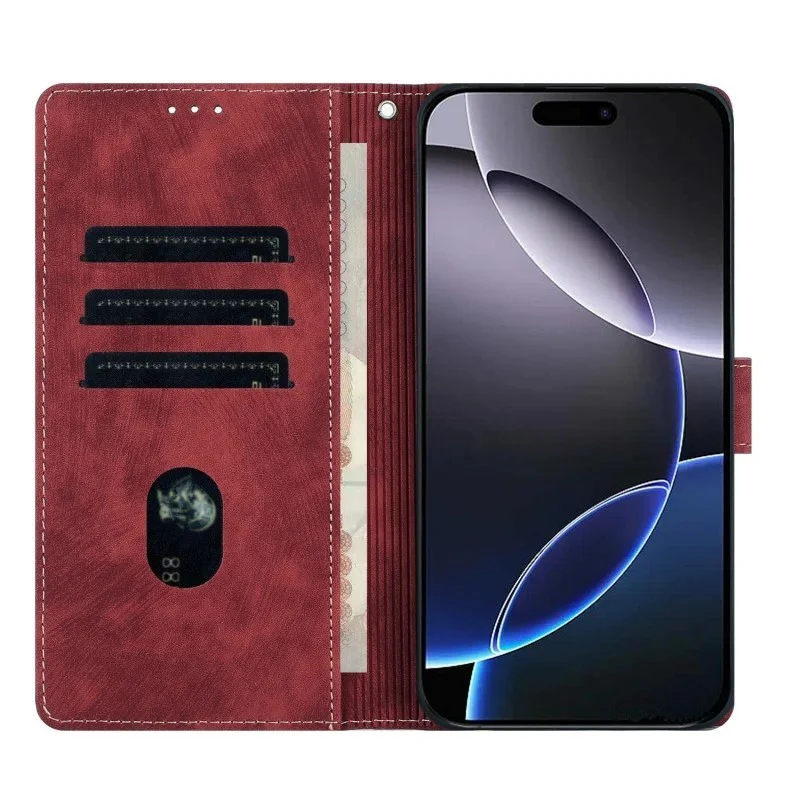 For iPhone 17 Pro Max Case with 2Pcs Tempered Glass WANLONFENG MTL Series Mandala Leather Phone Cover - Red - Image 6