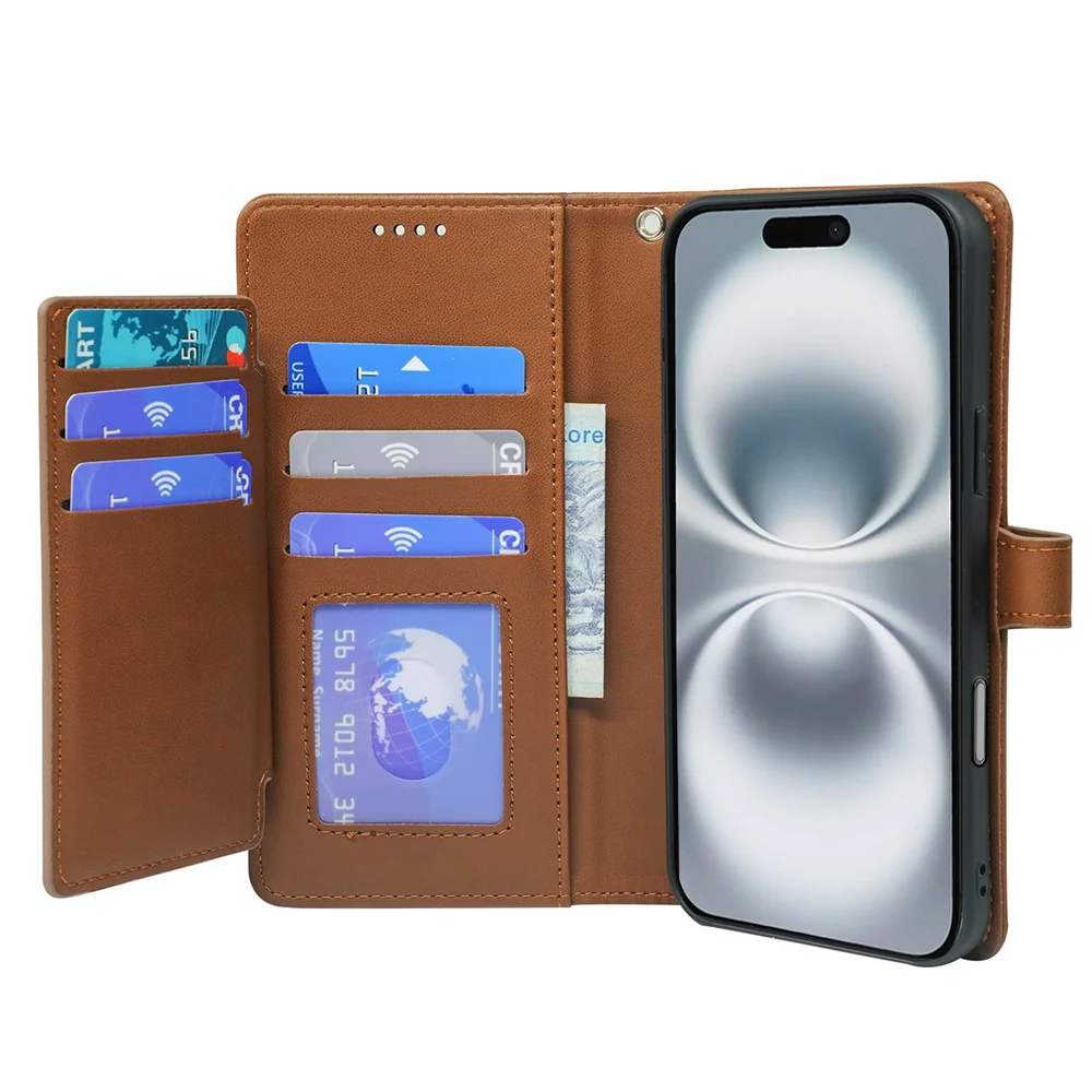 For iPhone 17 Pro Max Case with 9 Card Slots PU Leather Stand Phone Cover - Brown - Image 3