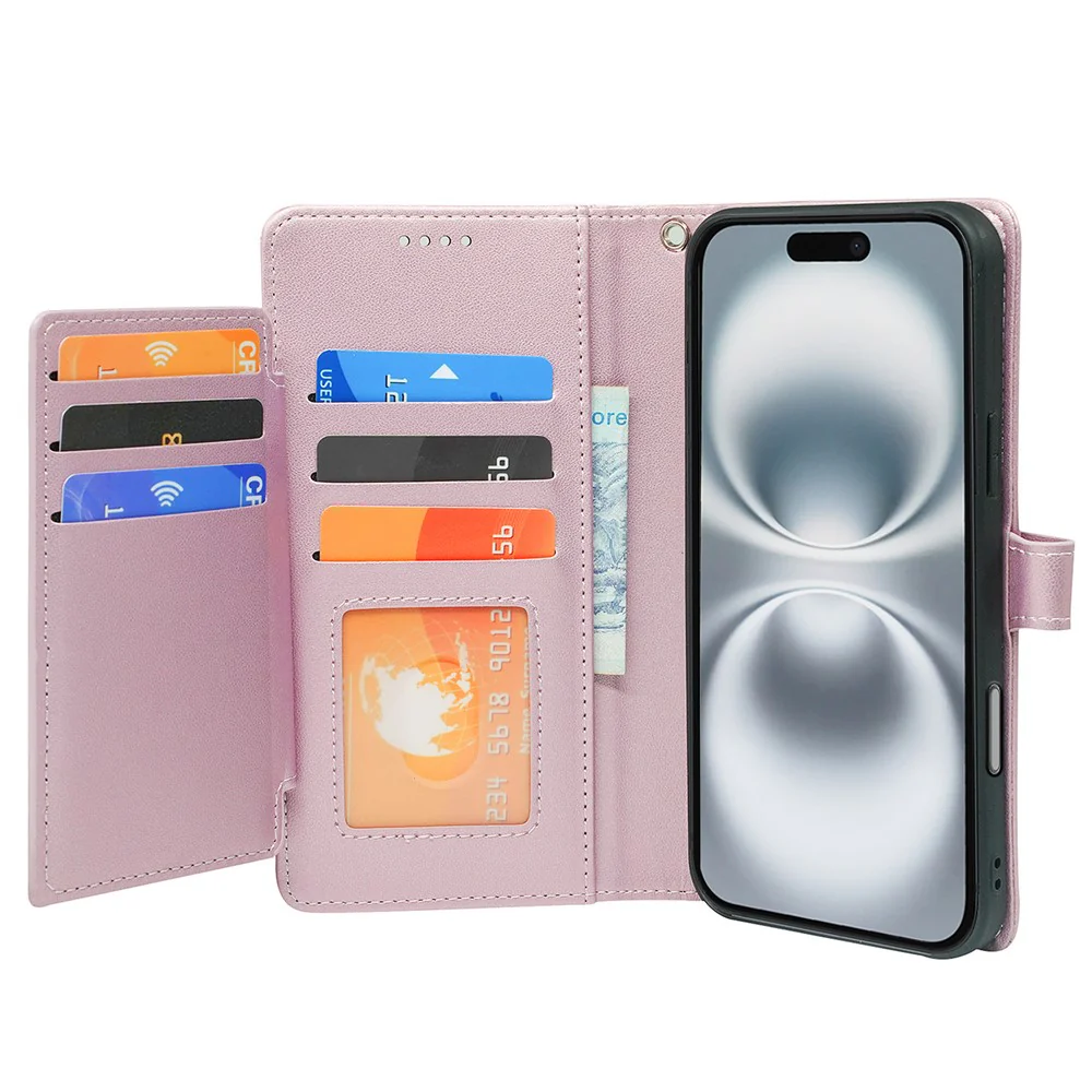 For iPhone 17 Pro Max Case with 9 Card Slots PU Leather Stand Phone Cover - Rose Gold - Image 3