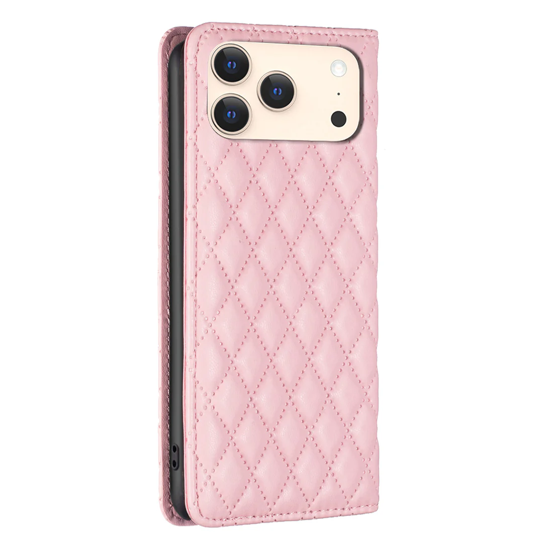 For iPhone 17 Pro Max Case with Card Holder BINFEN COLOR PU Leather Phone Stand Cover - Pink - Image 3
