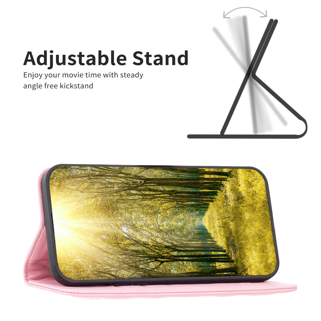 For iPhone 17 Pro Max Case with Card Holder BINFEN COLOR PU Leather Phone Stand Cover - Pink - Image 4